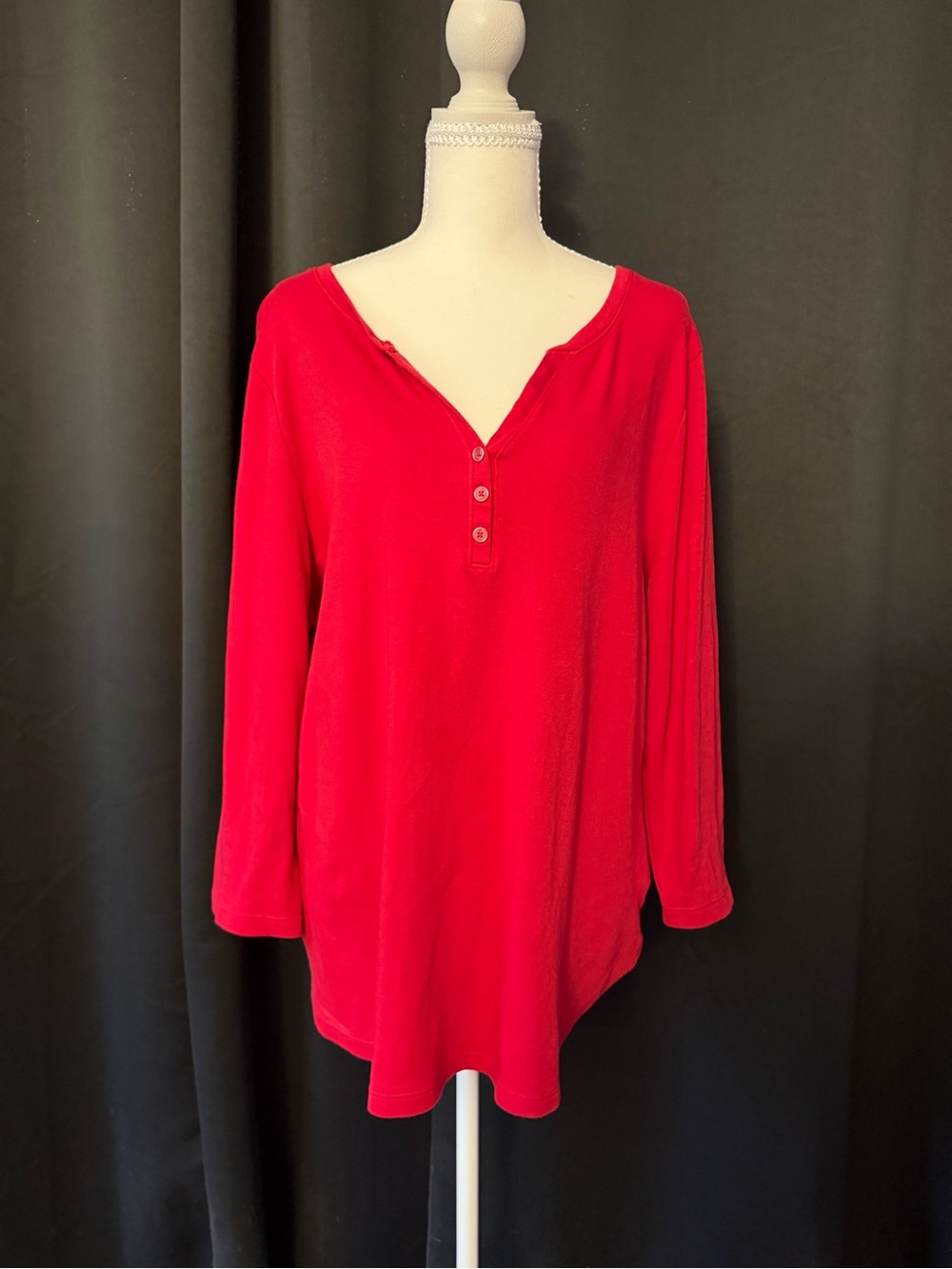 Karen Scott Bright Red Long Sleeve Henley Top